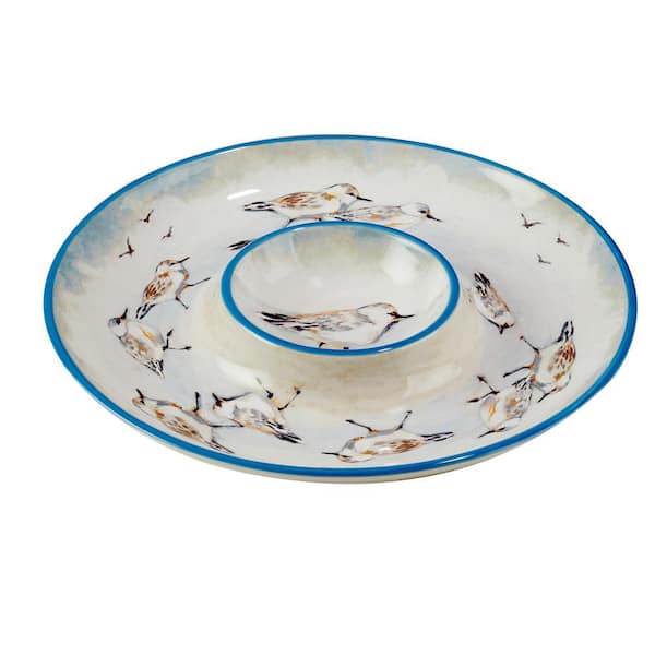 Certified International Shorebirds 13.5 in. Assorted Colors Earthenware Chip and Dip Server