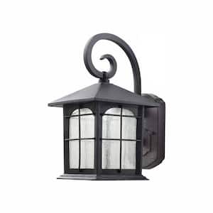 Brimfield 12.75 in. Aged Iron LED Outdoor Wall Lamp with Clear Seedy Glass Shade