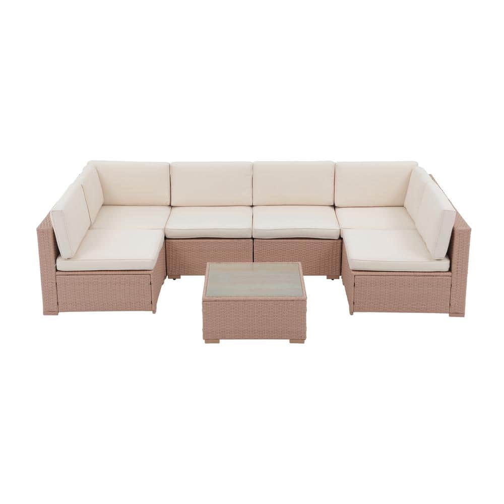 7-Piece Wicker Outdoor Conversation Sectional Seating Set with Coffee Table