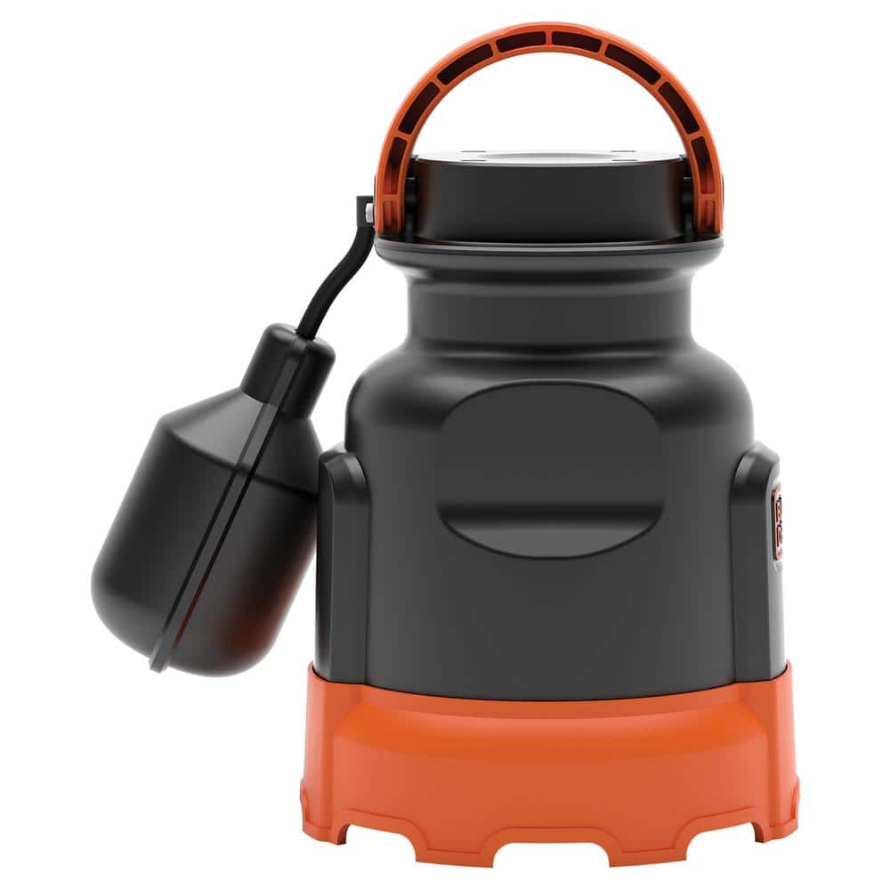Black and Orange Thermoplastic Submersible Sump Pump with Tethered Switch