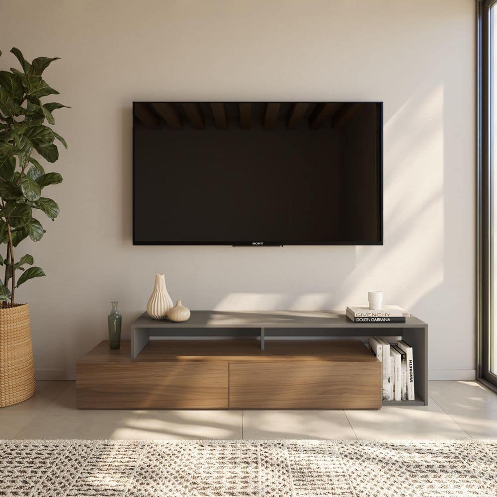 Nexera Tonik 72 in. Nutmeg and Greige TV Stand with 2-Drawers Fits