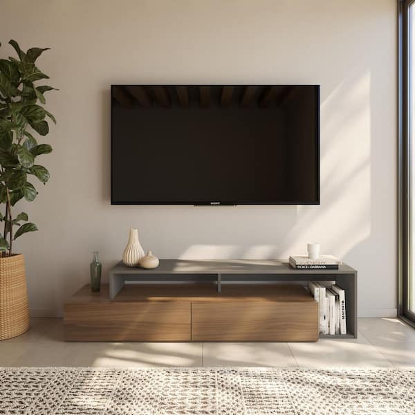 Nexera Tonik 72 in. Nutmeg and Greige TV Stand with 2-Drawers Fits