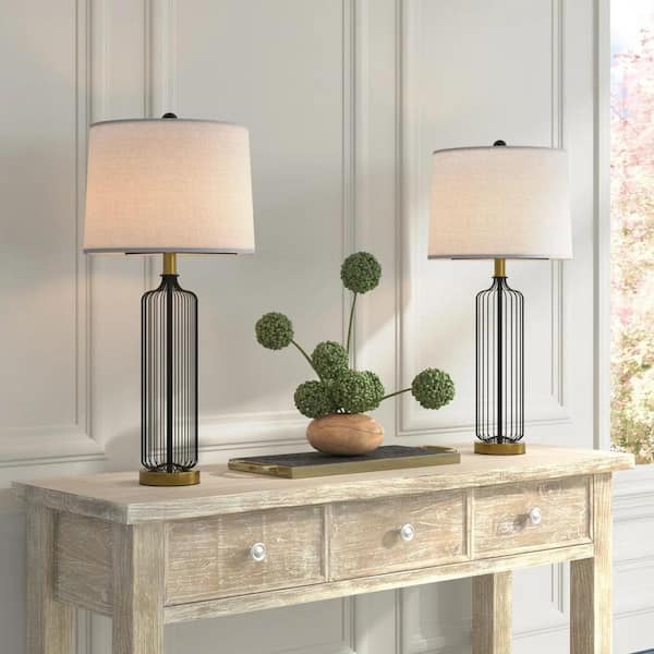 27.5 in. Black Modern Dimmable Iron Bedroom Living Room Bedside Desk Nightstand Table Lamps (Set of 2)