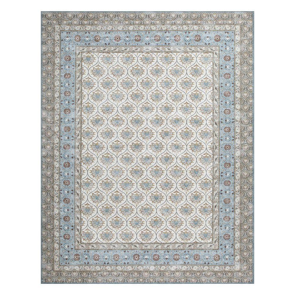 Laura Ashley Amelia Chenille Blue 7 ft. x 10 ft. Woven Trellis