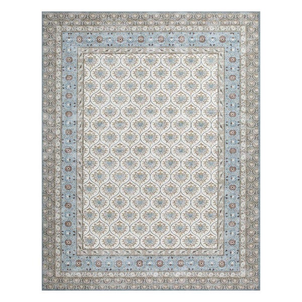 Laura Ashley Amelia Chenille Blue 7 ft. x 10 ft. Woven Trellis