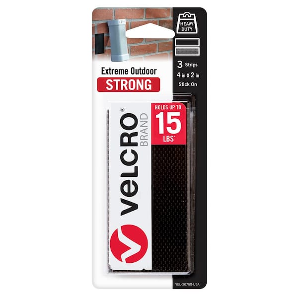 VELCRO 4 in. x 2 in. Extreme Outdoor Strips in Black (3-Pack)