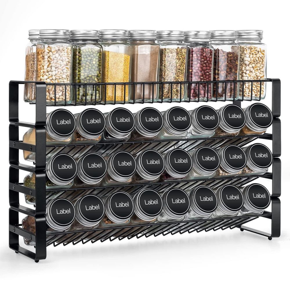 Anqtovp 4 Tier Black Freestanding Countertop Detachable Iron Spice Rack Organizer Large Capacity Kitchen Shelf 29CPH033603 - The Home Depot