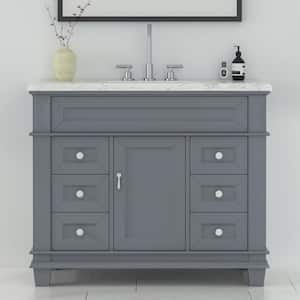 Dorian 42 in. W x 22 in. D x 35.63 in. H Single-Sink Freestanding Bath Vanity in Charcoal Gray with Carrara Marble Top