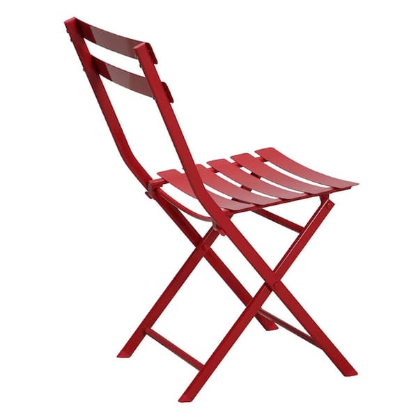 Cubilan Red Foldable Metal Outdoor Dining Chairs, 31.7 in., White, (Set of 2)