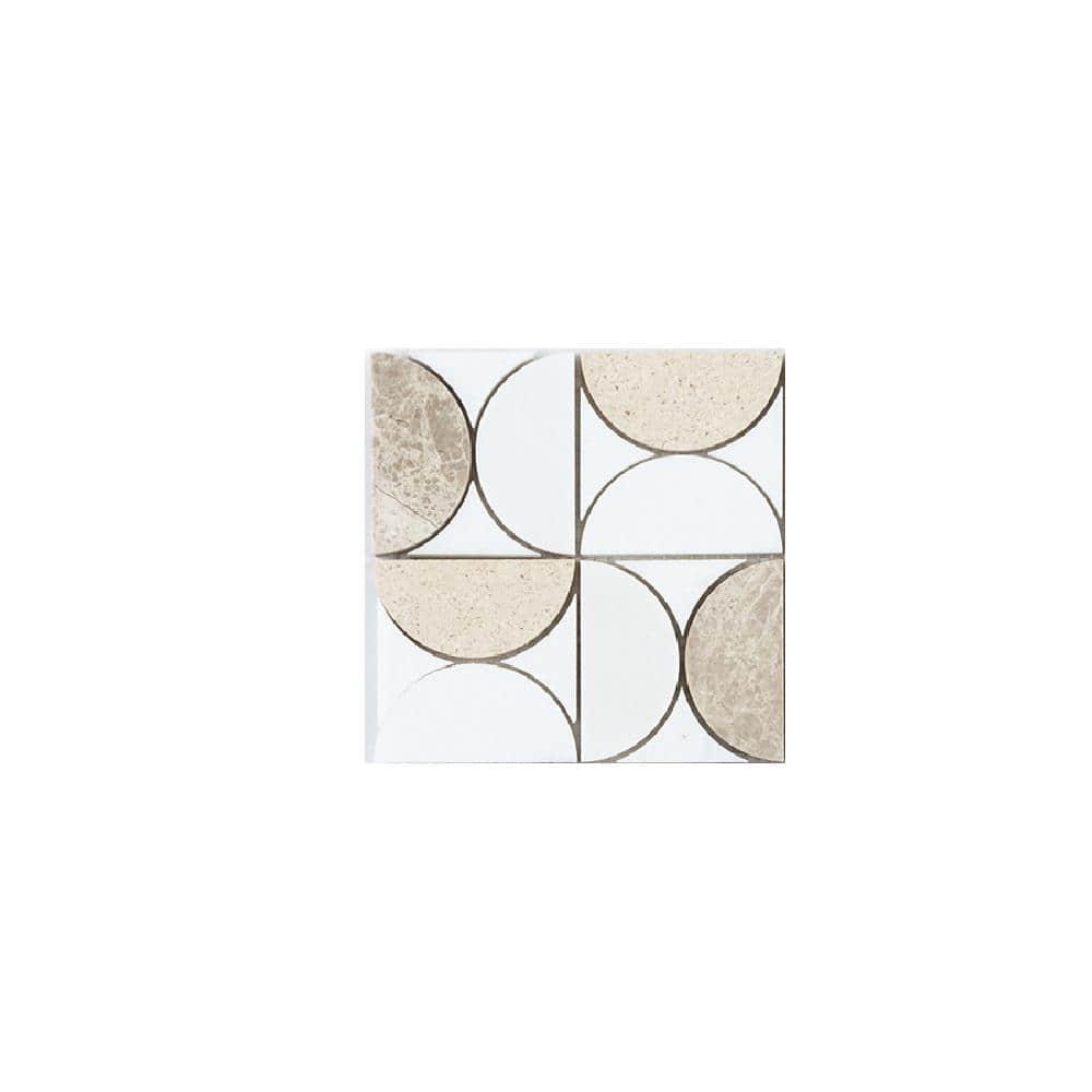Take Home Tile Sample - Halfmoon Vanilla Cream 4 in. x 4 in. Circles Honed Marble Wall and Floor Mosaic Tile price history on PriceWatchPro