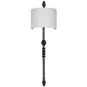 Covington 1 in. 1-Light Silver Black Wall Indoor Sconce with White Shade