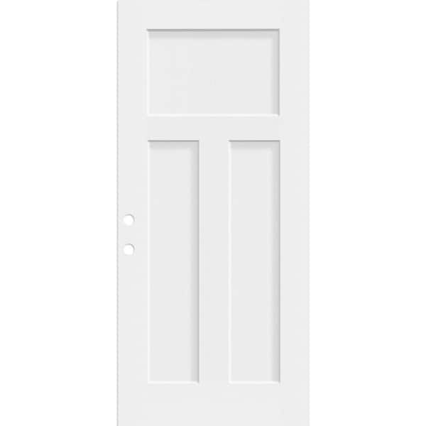 Legacy 32 in. x 80 in. Left Handed 3-Panel Craftsman Unfinished White Fiberglass Front Door Slab