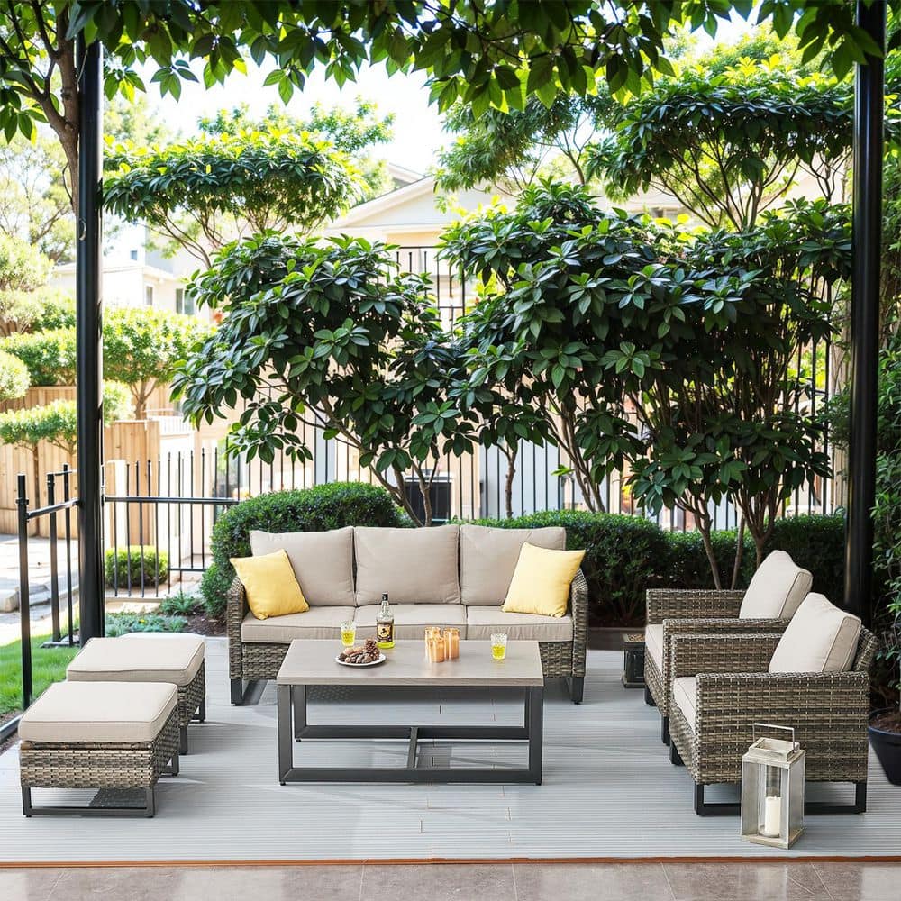 U-Weave Gray 6-Piece Wicker Patio Conversation Set with 4.5 in. Thick Beige Cushions and Ottomans price history on PriceWatchPro
