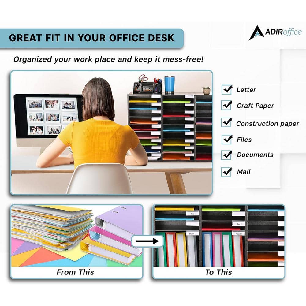 Black MDF 27-Compartment Adjustable Literature Organizer