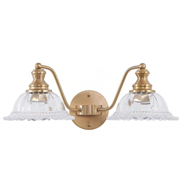 20 in. 2-Light Vintage Gold Bathroom Wall Sconce with Glass Lampshade, Elegant Metal Vanity Light (Bulb Not Included)