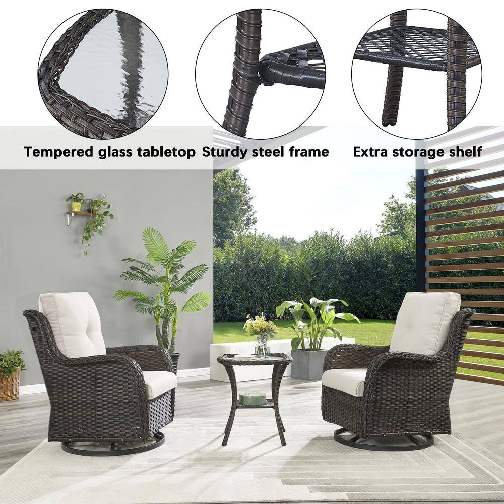 Brown Wicker and Glass Outdoor Square End Table