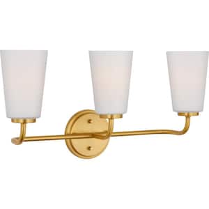 Rembert 22 in. 3-Light Brushed Gold Contemporary Vanity Light for Bathroom Mirror with Etched Opal Glass Shades