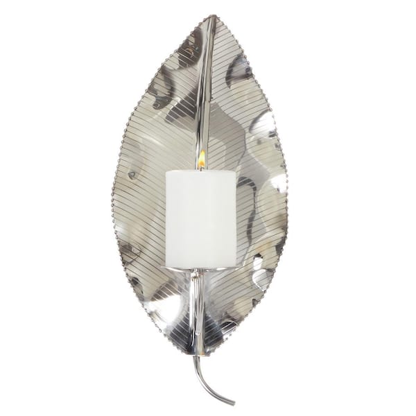 Litton Lane Silver Stainless Steel Contemporary Candle Wall Sconce 90993 - Silver Candle Wall Lights