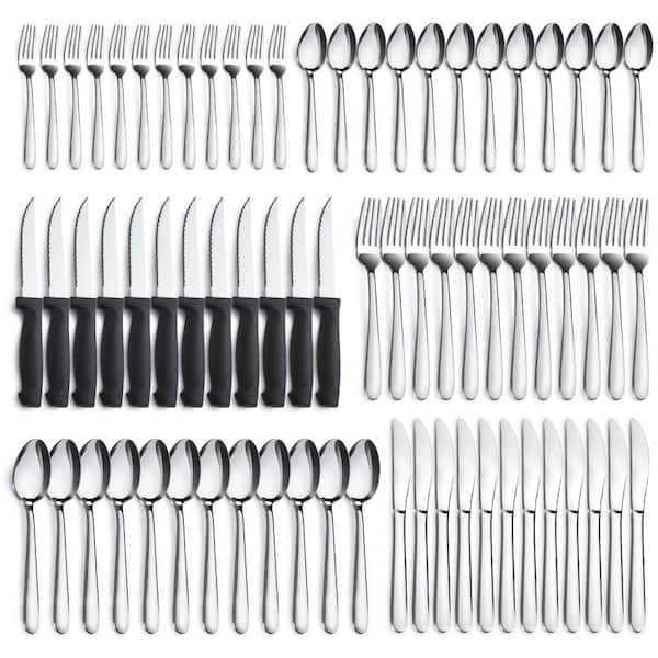 72-Piece Stainless Steel Flatware Set for 12 with Steak Knives, Forks, and Spoons, Dishwasher Safe Silverware Set