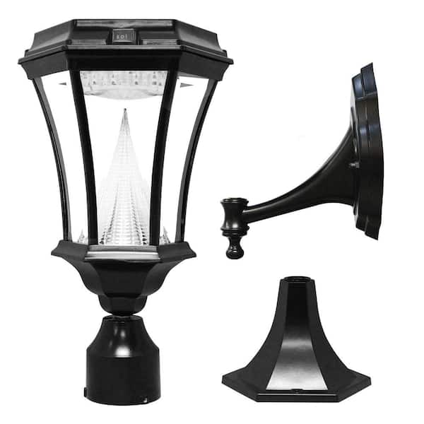 GAMA SONIC Victorian Single Black Integrated LED Outdoor Solar Lamp with 3-Mounting Options 3 in. Fitter, Pier and Wall Mounts