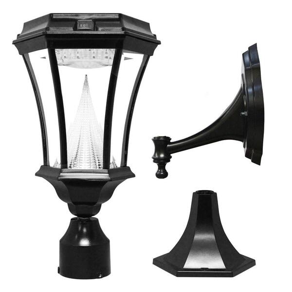 GAMA SONIC Victorian Solar Black Outdoor Post/Wall Light with Warm White LEDs