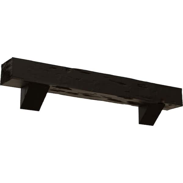 Ekena Millwork 6 in. x 10 in. x 7 ft. Pecky Cypress Faux Wood Fireplace Mantel Kit with Breckinridge Corbels, Natural Ash