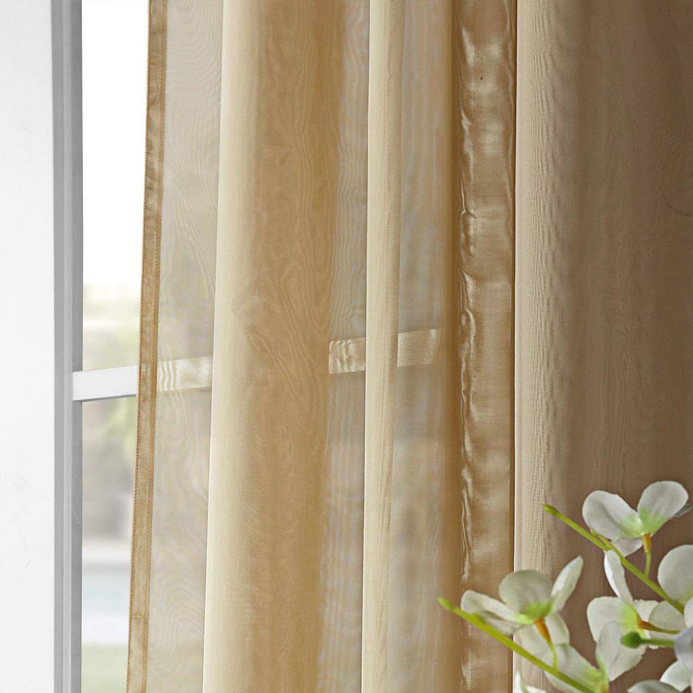 Soft Tan Sheer Polyester Rod Pocket Curtain Panels - 50" W x 108" L (2-Pack)