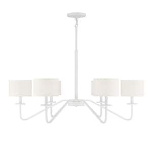 42 in. W x 18 in. H 6-Light Bisque White Chandelier with White Fabric Shades