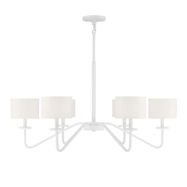 Savoy House Meridian 42 in. W x 18 in. H 6-Light Bisque White Chandelier with White Fabric Shades