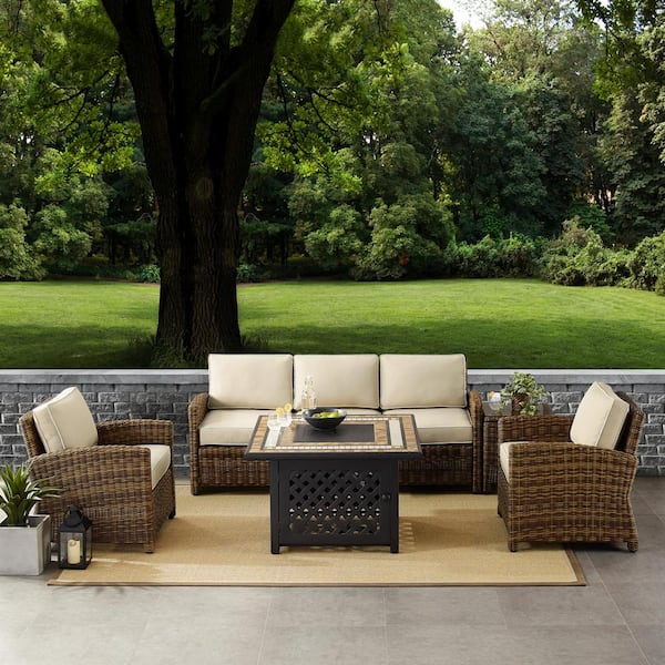 Crosley Furniture Bradenton 5 Piece, Outdoor Furniture With Fire Pit Set