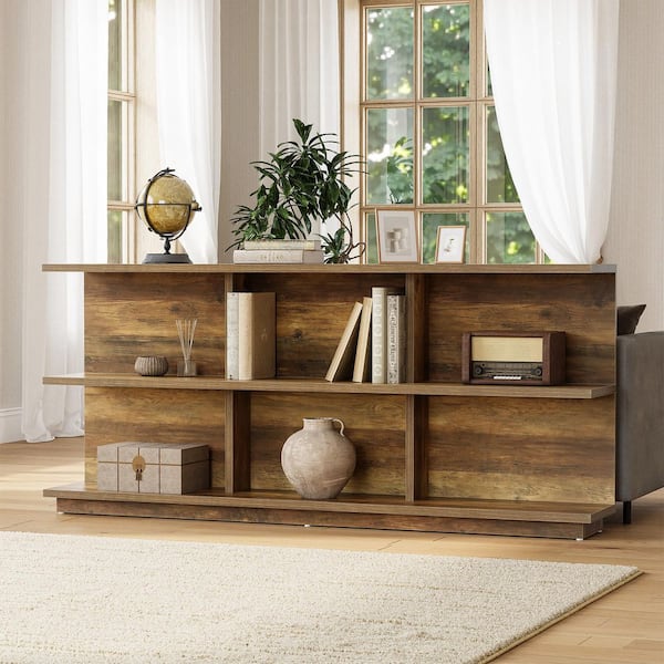 Turrella 71 in. Rustic Brown Rectangle MDF Console Table with Storage,Modern 3-Tier Sofa Table with Shelves with Shelves