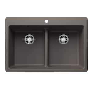 Liven SILGRANIT 33 in. Drop-In/Undermount Double Bowl Granite Composite Kitchen Sink in Volcano Gray