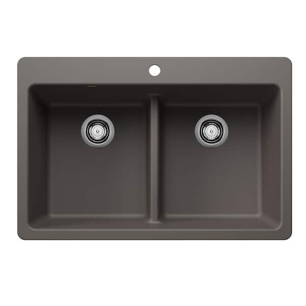 Blanco Liven SILGRANIT 33 in. Drop-In/Undermount Double Bowl Granite Composite Kitchen Sink in Volcano Gray