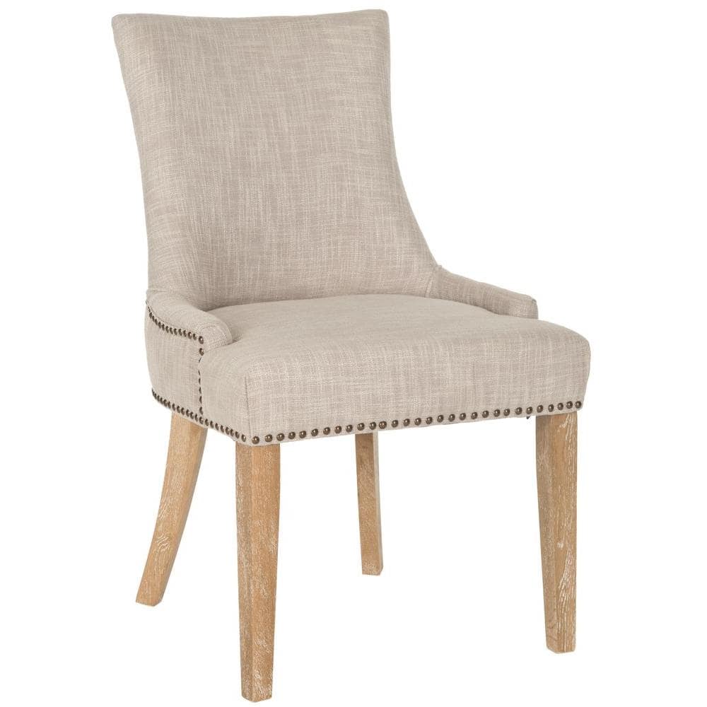 Gray Linen Upholstered Parsons Dining Chairs with Wood Legs, Set of 2