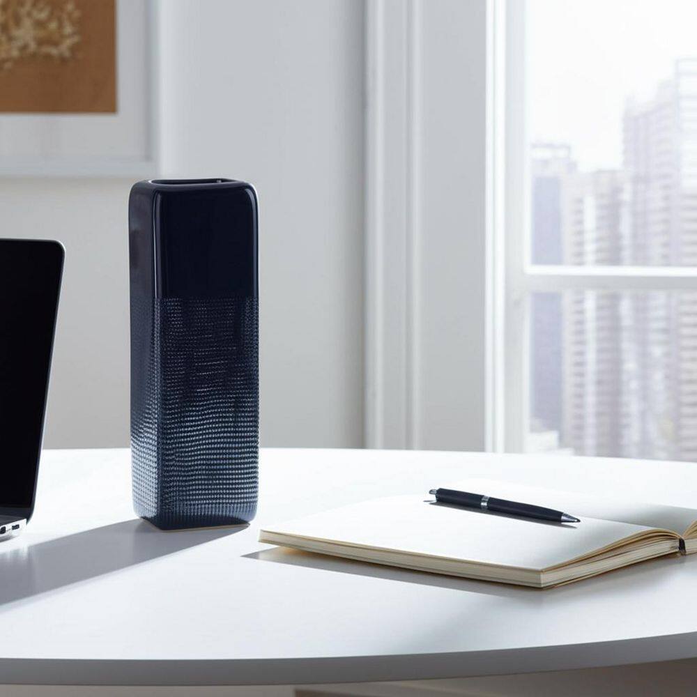 18 in. Navy Blue Stoneware Square Grooved Decorative Vase price history on PriceWatchPro