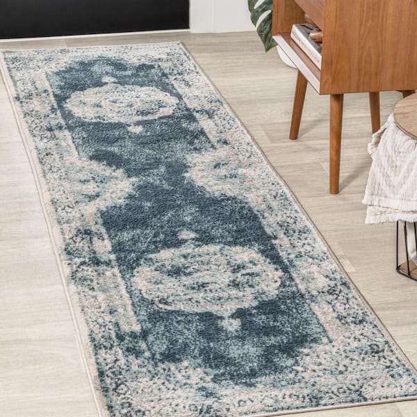 Rosalia Cottage Medallion Ivory/Blue 2 ft. x 8 ft. Runner Rug