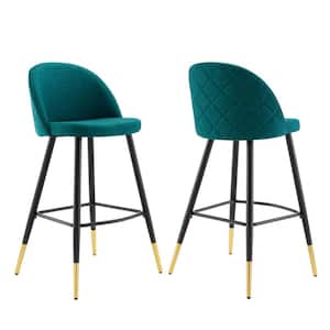Cordial 40.5 in. Teal Low Back Wood Frame Bar Stool with Fabric Seat (Set of 2)