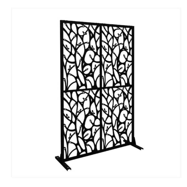 74 in. x 48 in. Multi-Purpose Indoor/Outdoor Metal Privacy Decorative Screens Panel in Black Garden Fence