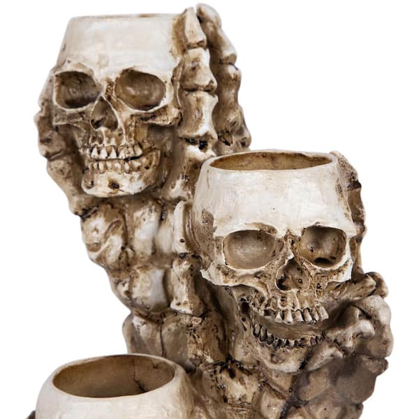 Northlight 12 in. Triple Skulls Halloween Tea Light Candle Holder