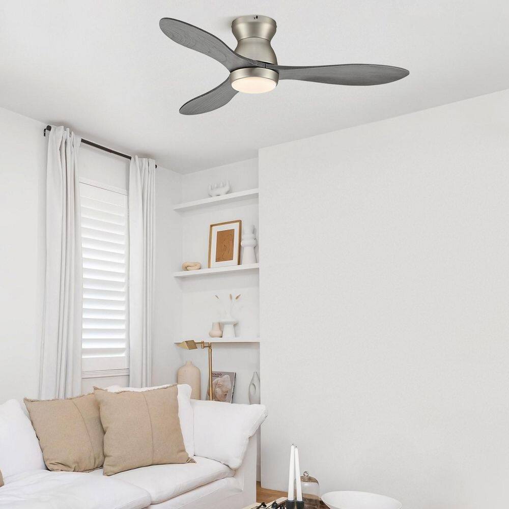 42 in. Indoor Nickel Grey Wood Low Profile Flush Mount Ceiling Fan with Remote Included and 3CCT Integrated LED price history on PriceWatchPro