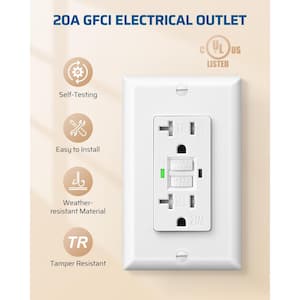 20 Amp 125-Volt Self-Test Tamper Resistant/Weather Resistant GFCI Outlet with LED Indicator, White (10-Pack)