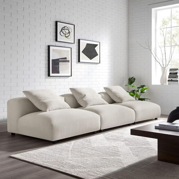 Solace 124.02 in. Armless 3-piece Upholstered Fabric Rectangle Sectional Sofa in. Salt