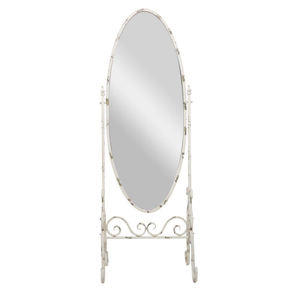 Vintage White Distressed Metal Oval Cheval Mirror