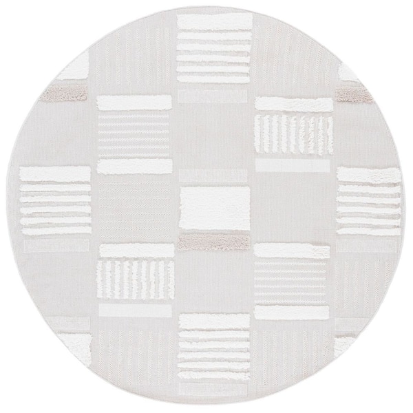Trends 7 ft. x 7 ft. Beige/Ivory High-Low Checkered Round Area Rug