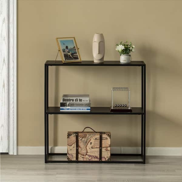 FABULAXE 12 in Modern Display Metal Console Table with Open Shelf, for Dining, Entryway and Hallway, Black