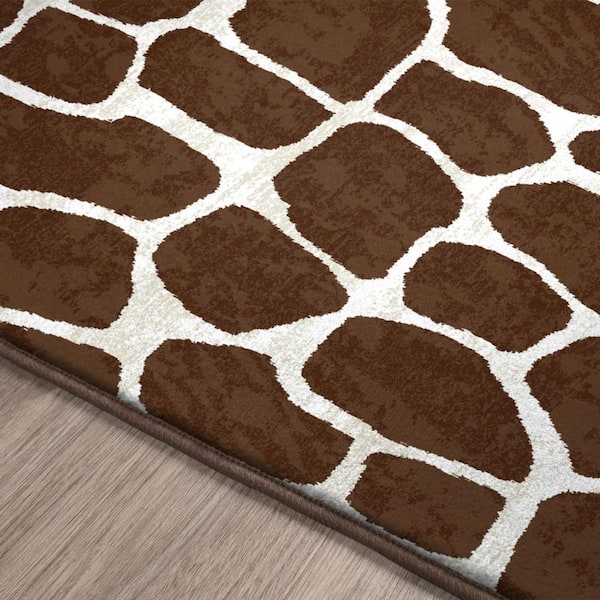 2 X 8 Brown, Ivory Animal Print Runner Rug