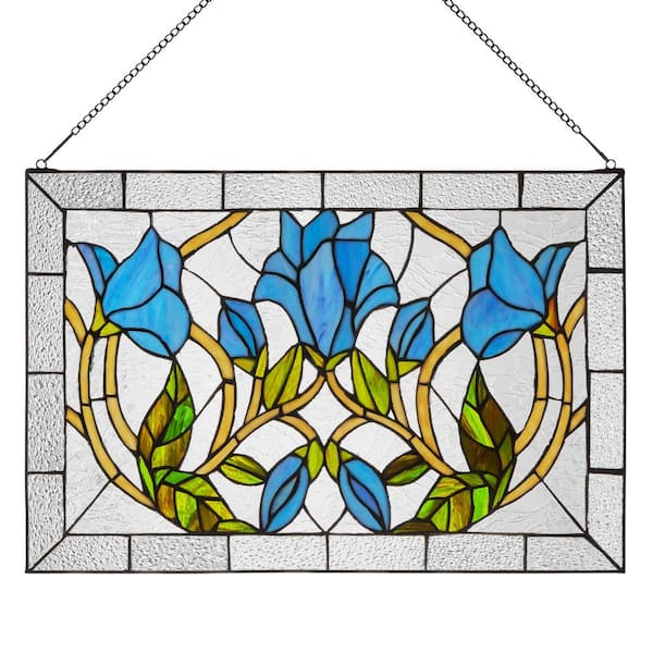 Reviews for River of Goods Blue Floral Vines Multicolored Stained Glass ...