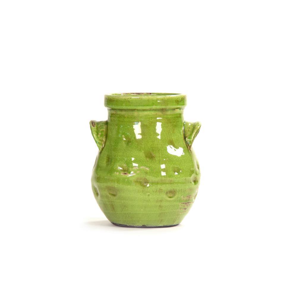 Zentique Ceramic Disressed Green w/Handle Decorative Vase 7156 M