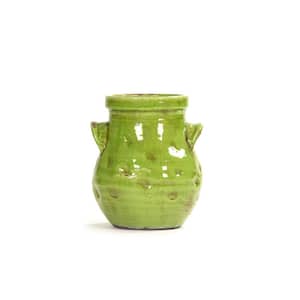 Ceramic Disressed Green w/Handle Decorative Vase