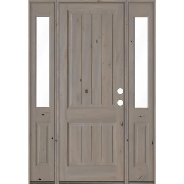Krosswood Doors 70 in. x 96 in. Rustic Knotty Alder Square Top Left-Hand/Inswing Clear Glass Grey Stain Wood Prehung Front Door w/DHSL